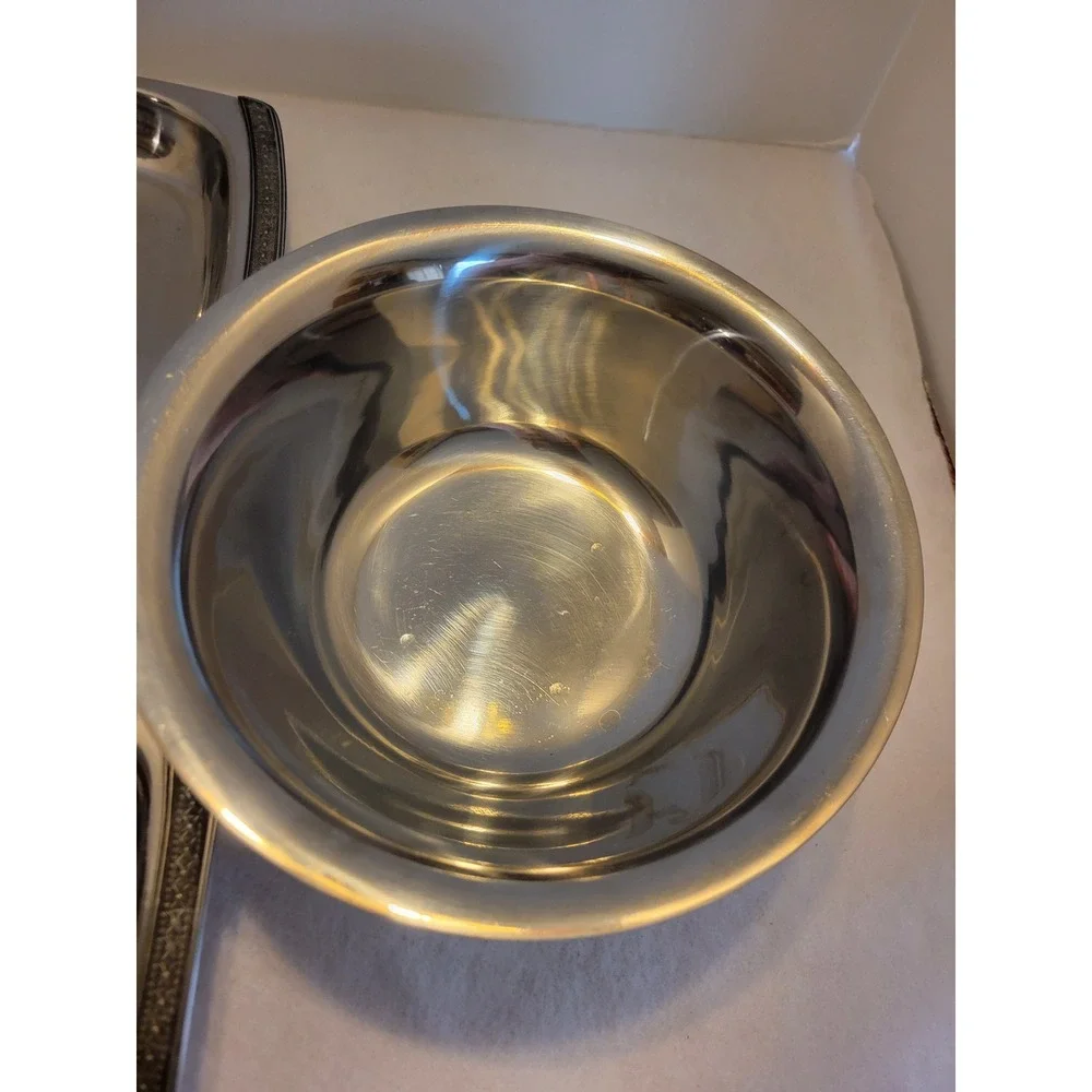 Vtg MCM Madeira Stainless‎ Serving Set Trays Divided Dish Bowl Floral Rim